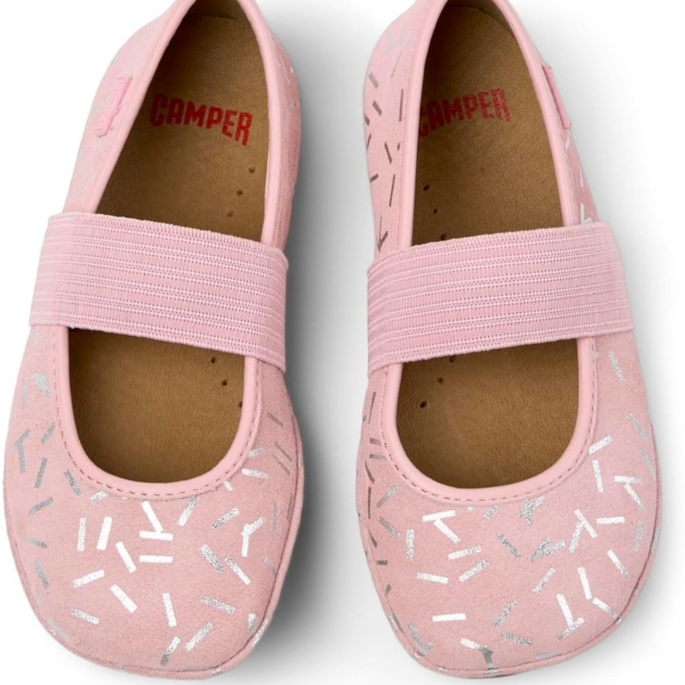 Camper Pink Mary Jane Shoes with Silver Sparkle Accents